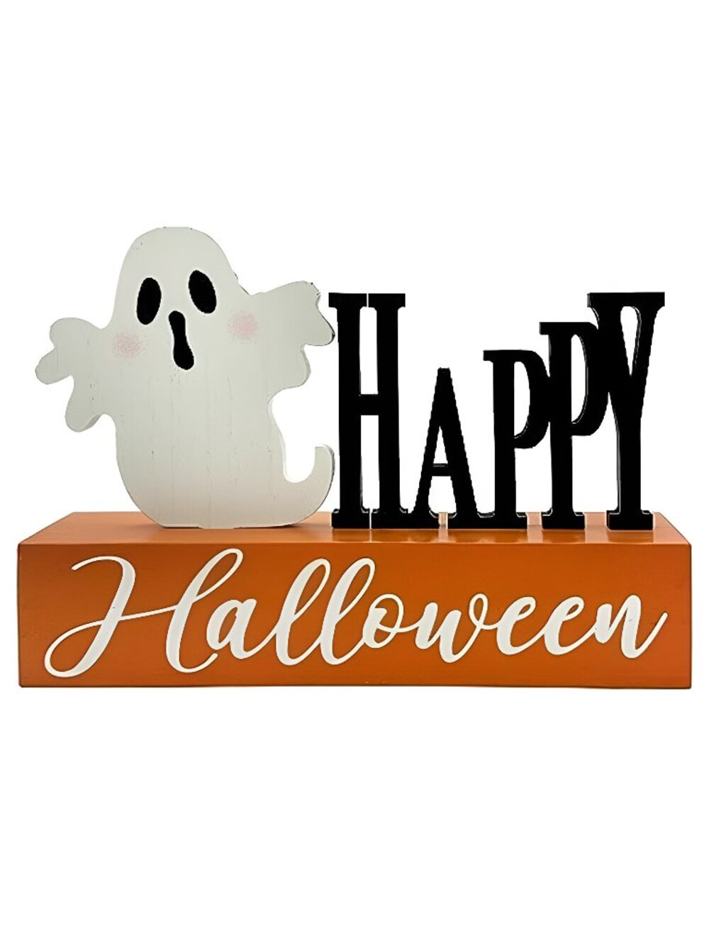 Halloween Decorations Indoor Happy Halloween Sign Ghost Wooden Block Rustic